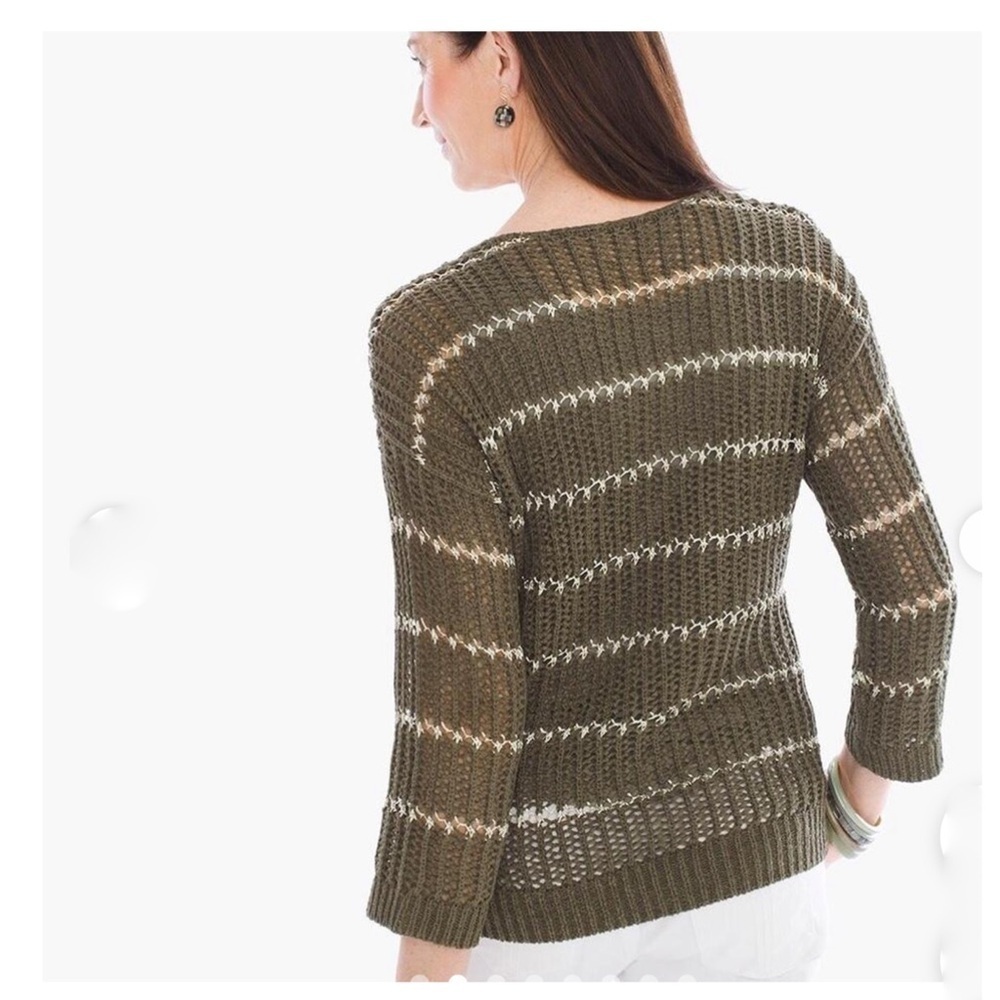 Chicos Olive Green Silver Open Knit Sweater 2 - Picture 2 of 9